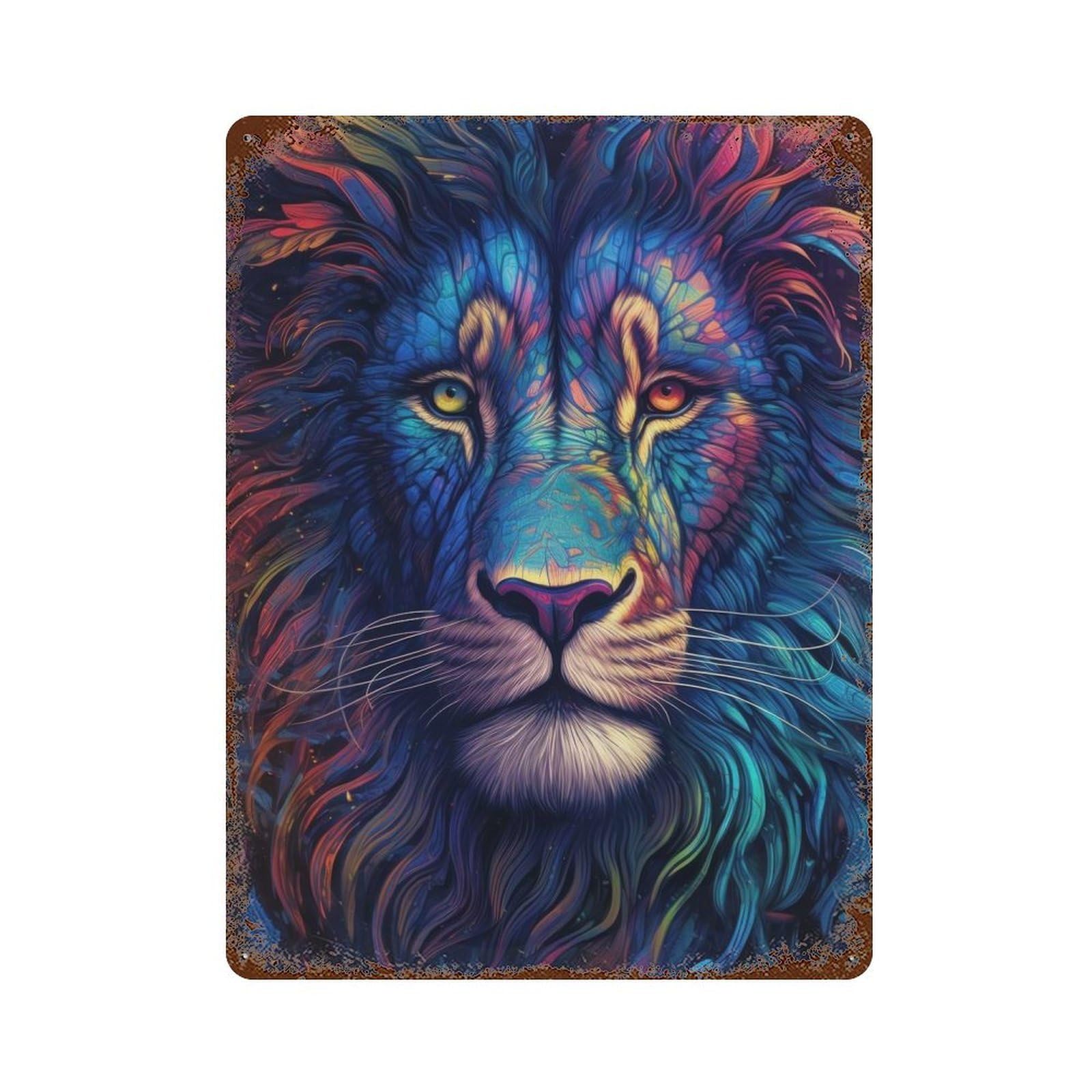 Neon Lion Closeup Retro Metal Sign 15.7"x11.8", Old School Wall Decor for Garage, Bar And Workshop Decor