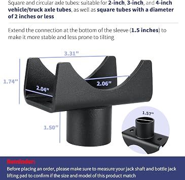 Bottle Jack Adapter, Axle Saddle for 2, 3, 4 Round & 2 Square Tube, Bottle Jack Extension for RV Trailer, Within 1.5 Lifting Platform, Garage, Farm & Ranch