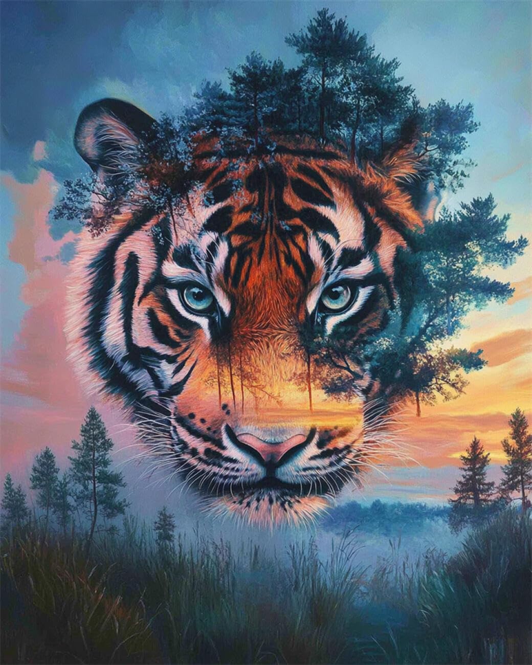 RKFLGEW DIY Embroidery Beads Set Tigers and Scenery 50x70cm