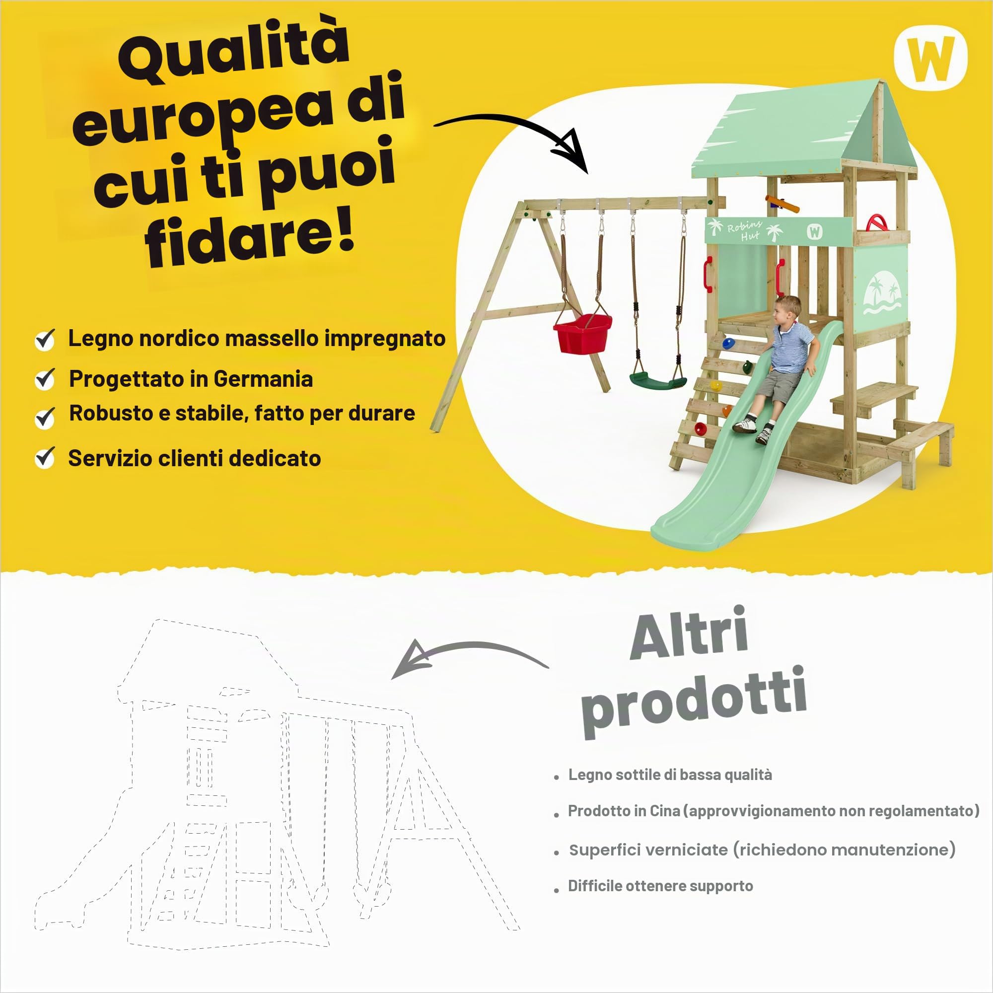 Wickey Parco giochi DinkyHouse con estensione dell'altalena - con scivolo & telone rosa pastello - Torre di arrampicata per bambini per il giardino in legno massiccio - 303x317x247 cm