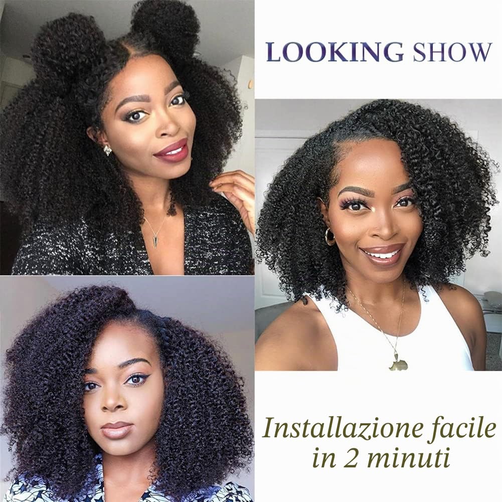 Parrucca Capelli Umani Afro Kinky Curly Human Hair Wig Parrucca Riccia Parrucca Donna Capelli Veri umani Glueless Pre Plucked 180% Density Natural Color 14 inch Afro wig