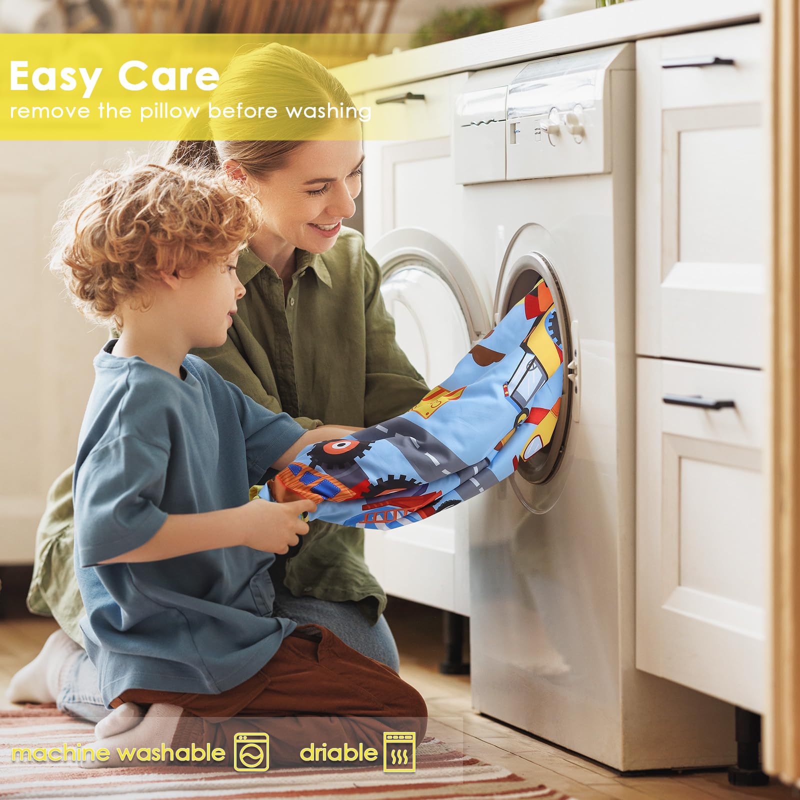 Tapis de Sieste pour Enfants avec Oreiller et Couverture Amovibles Sac de Couchage 2 en 1 Très Épais pour Garçons et Filles, Couverture de Sieste pour Crèche Voyage Camping (Véhicule de Construction)