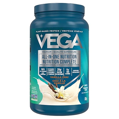 Vega All in One Nutrition- 20g Plant-Based Pea Protein, Vanilla Chai, 18 Servings, Vitamins A & C, Probiotics, Greens, Vegan, Keto, Gluten Free, 874g (Packaging May Vary) - Vanilla Chai - 20 Servings (Pack of 1)