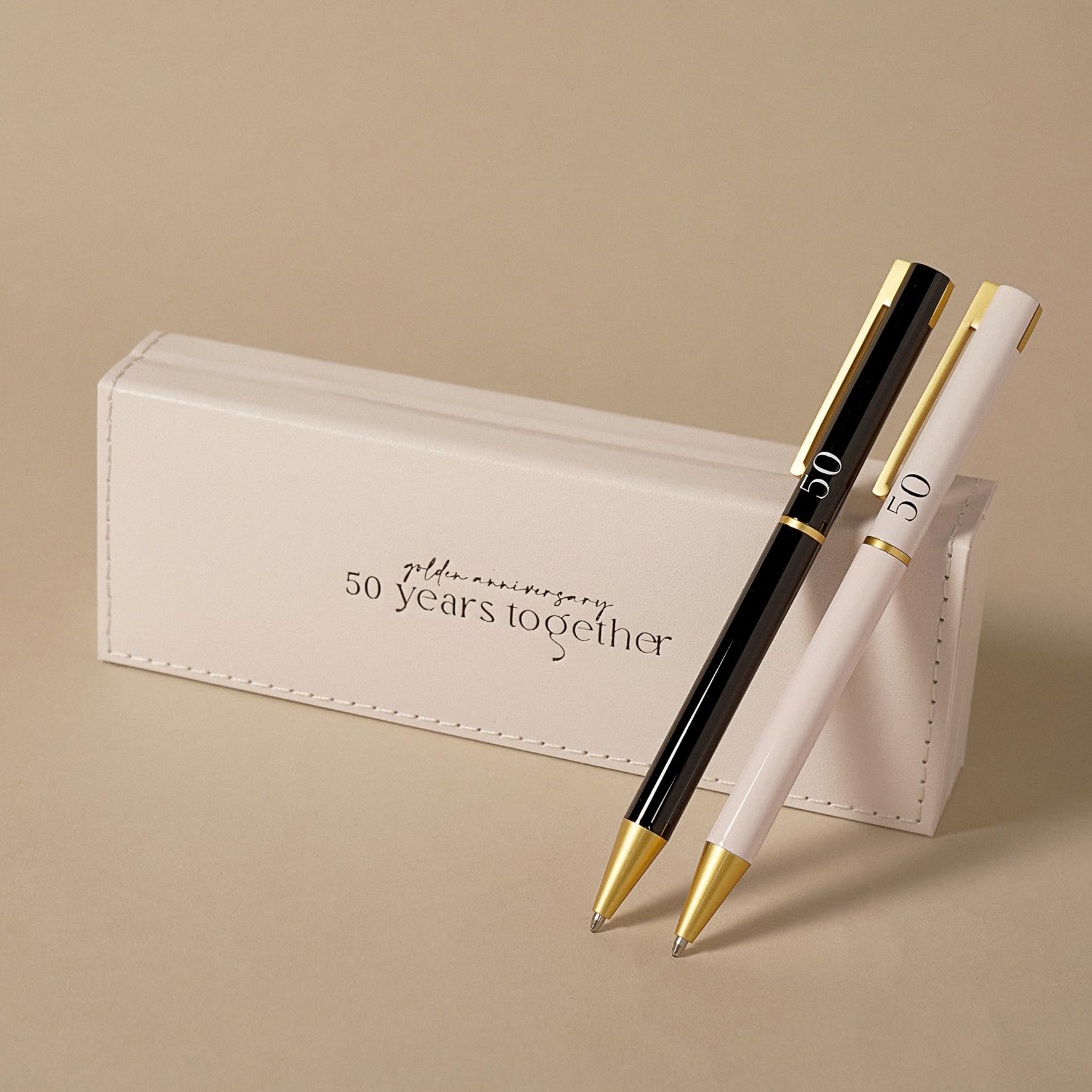 Amore Set of 2 Pens 50 Years Together Elegant Black, White, and Gold Finish Perfect 50th Gift for Couples - Image 2