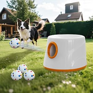 Automatic Ball Launcher for Dogs - Dog Ball Thrower Launcher with 3 Etpu Sphere 3 Adjustable Distances 20ft