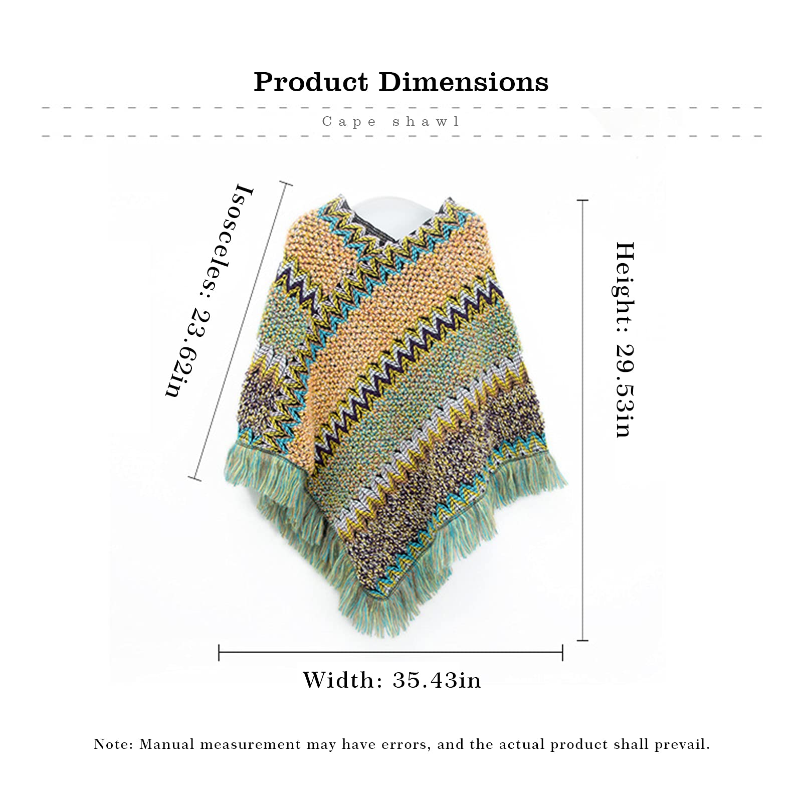 Poncho à franges pour femme - Col en V - Ample - Sans manches - Ourlet irrégulier - Décontracté
