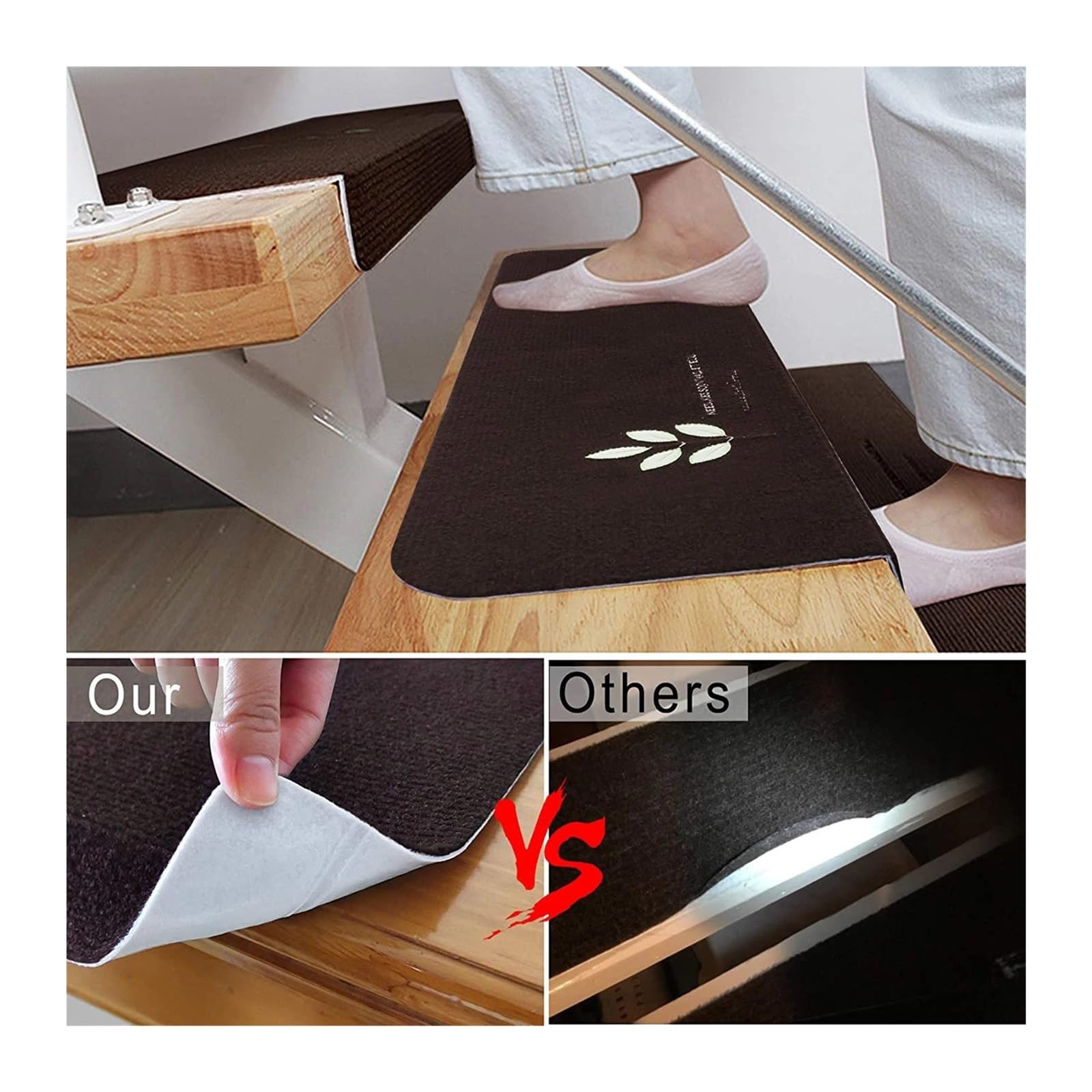Treppenmatten Rutschfest Rutschfester Treppenstufen-Teppich, leuchtende Stufenmatten for den Innenbereich, selbstklebende Treppenstufen, Teppich, Wohnzimmer, Treppenstufen, Stufenmatten(07,70x22x4.5cm