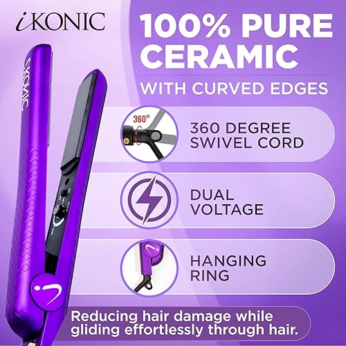 Miniatura 2 de iKonic Plancha de cerámica plana profesional sin daños plancha de pelo infrarroja control de temperatura alisador de cabello y rizador 2 en 1 cable