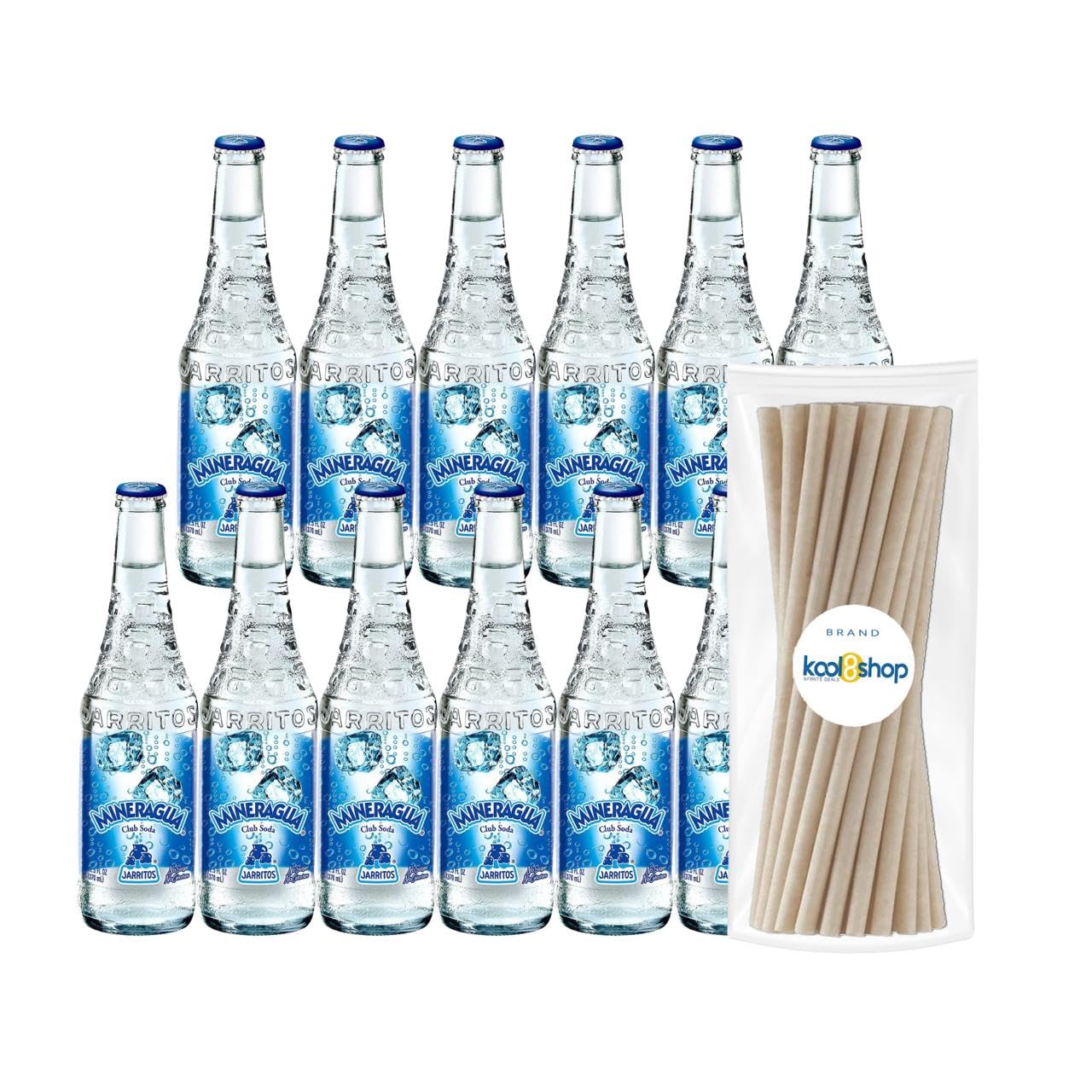 Jarritos Mexican Mineragua Soft Drink 12.5 fl oz Glass Bottles 12 Pack + 15 Sugarcane Disposable Straws by KOOL8SHOP Infinite Deals