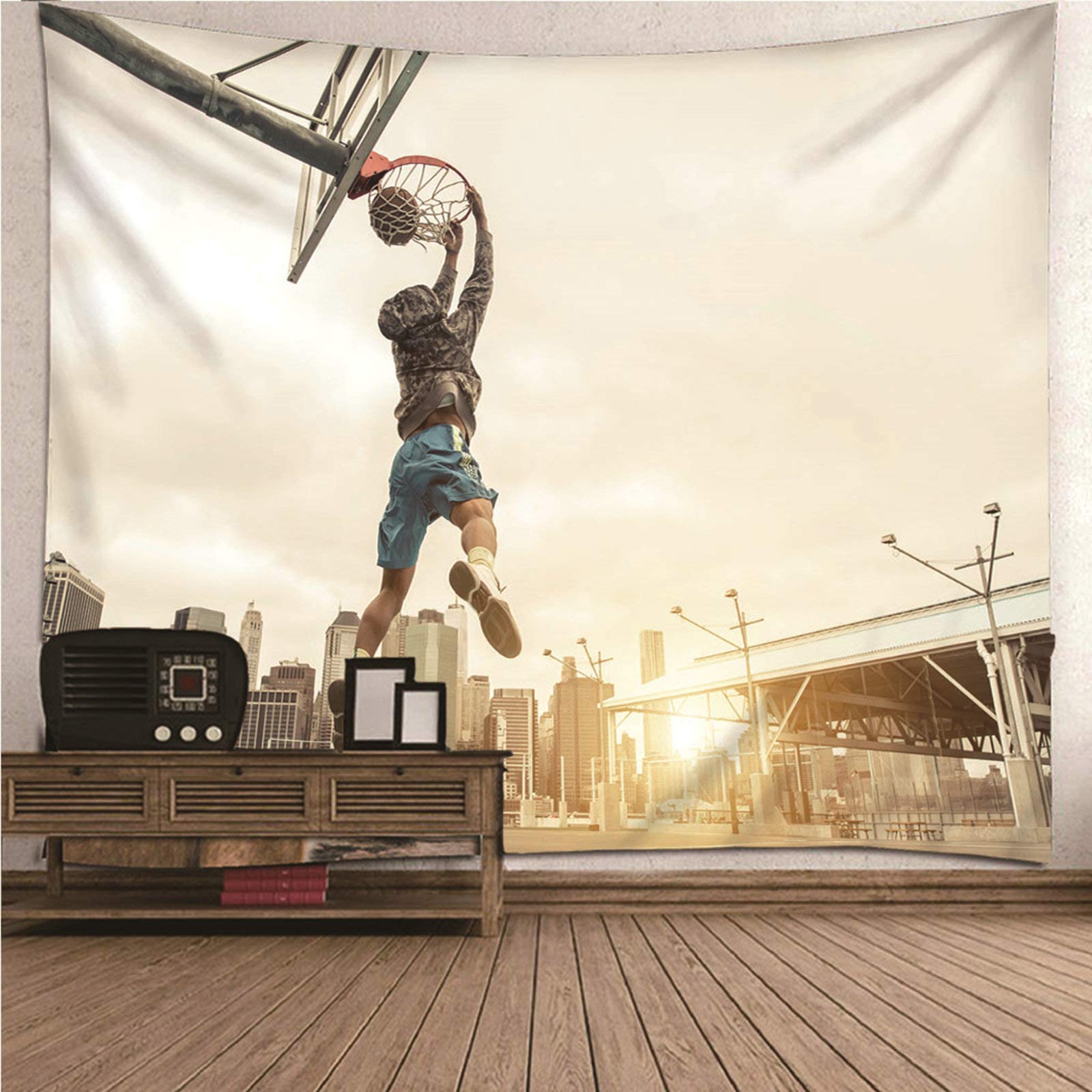 Tapiz de pared con impresión 3D de poliéster lavable y diseño deportivo vistoso