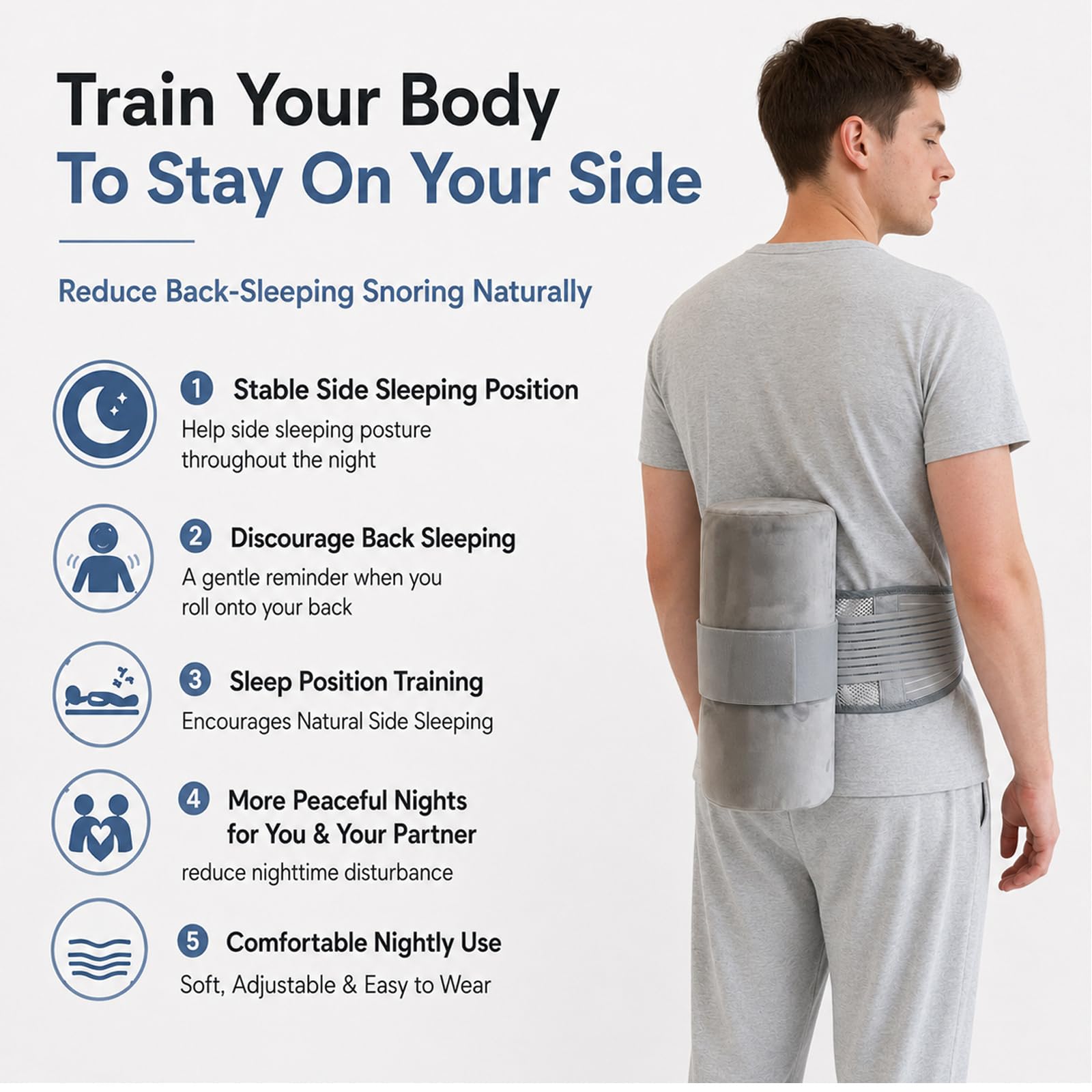 Side Position Trainer Belt, Anti Snoring Device, Prevent Back Sleep — Amazon image 4