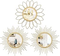 Uaussi 3 Pack Gold Sunburst & Flower Metal Wall Mirrors - Decorative Hanging Art for Living Room Bedroom Entryway Boho Decor