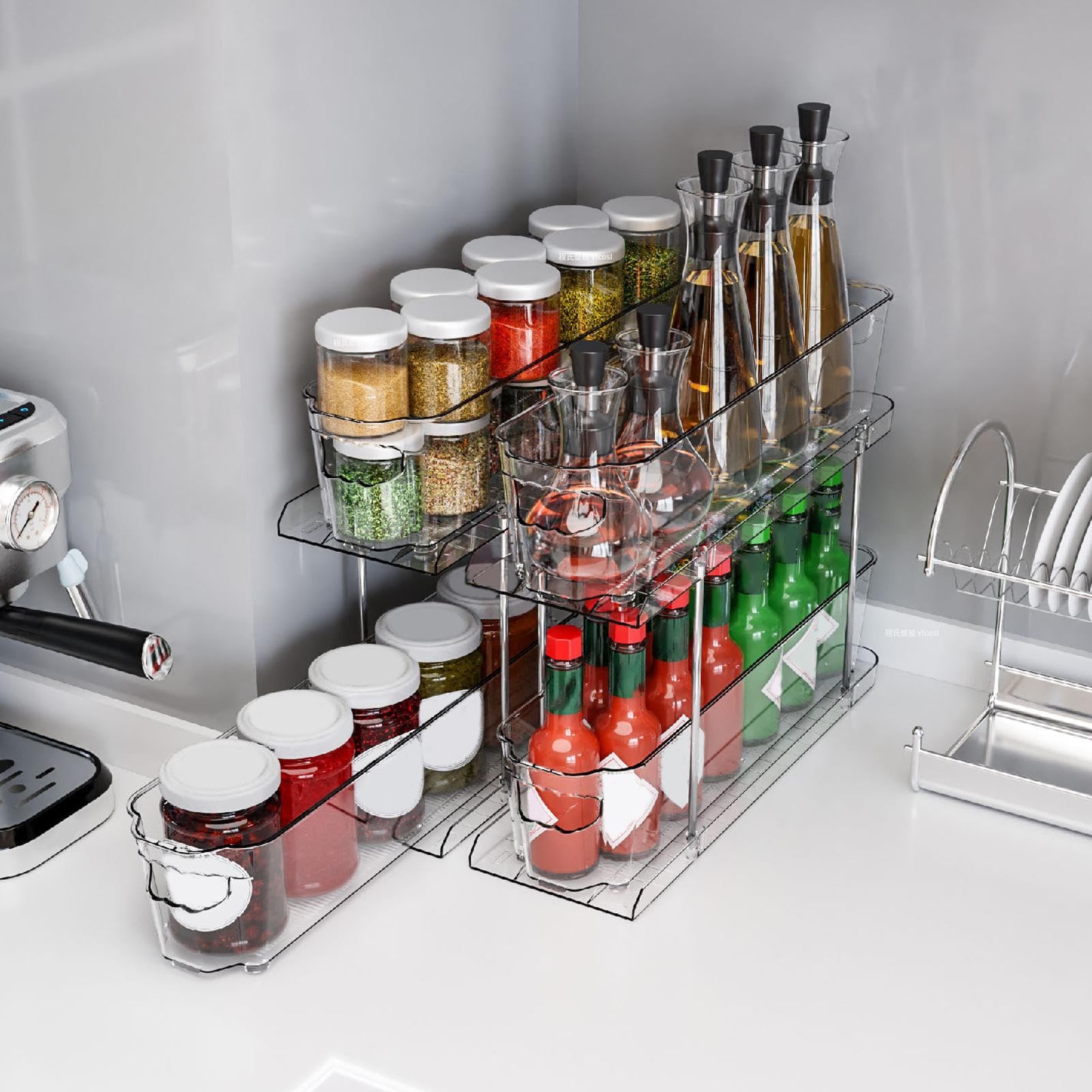 Organizzatore sotto il lavello, Organizzatori e contenitori sotto il | Ripiano estraibile sotto il mobile a 2 livelli, cassetto estraibile mult