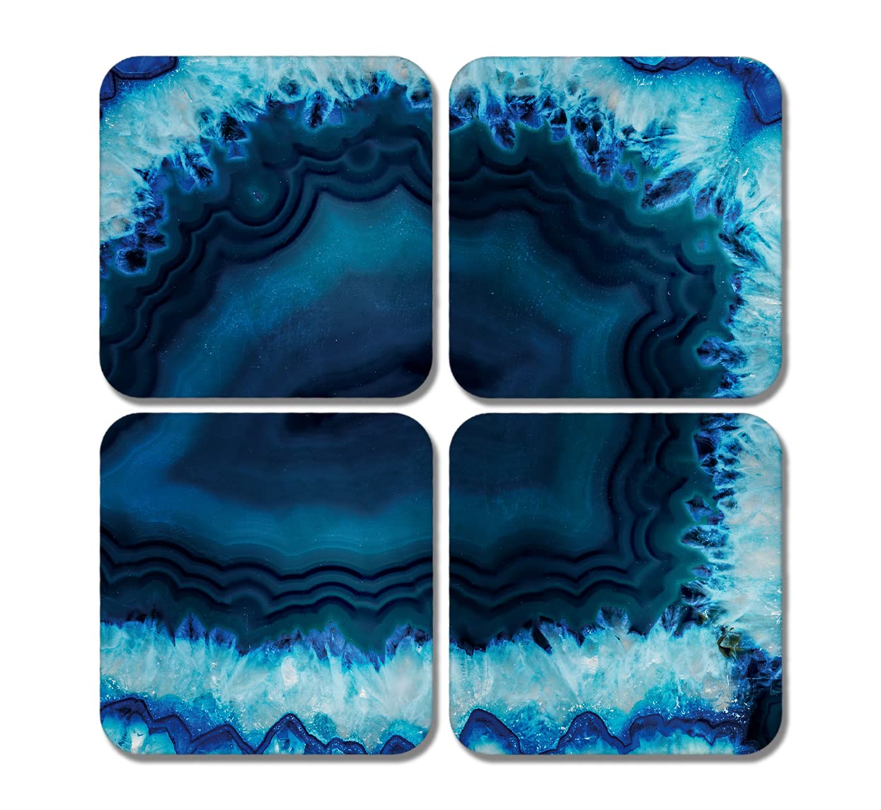 4 x Square Blue Agate Coasters - Marble Effect Ink Teal Design Set Theme Gift #78456