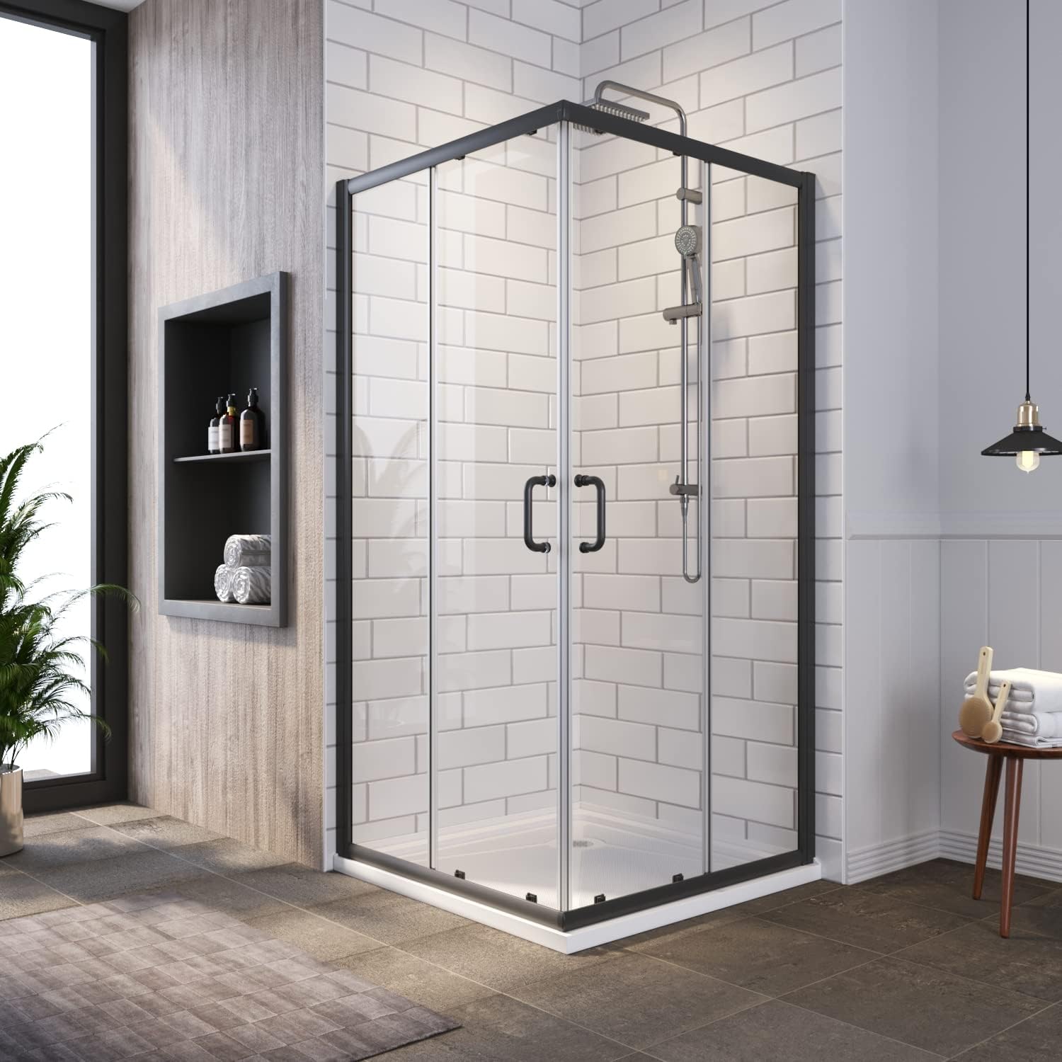 SUNNY SHOWER Double Sliding Shower Door with 1/4 in. Clear Tempered