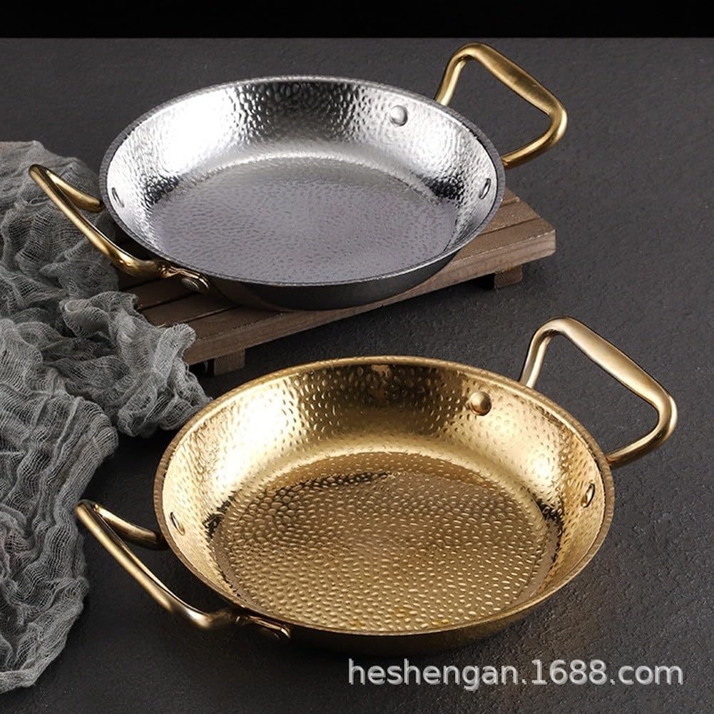 Paellera de acero inoxidable con base plana, sartén gruesa para gas e inducción, vajilla coreana con asas ergonómicas para guisar y freír, 35,5 x 29 x 4,5 cm (plateado)