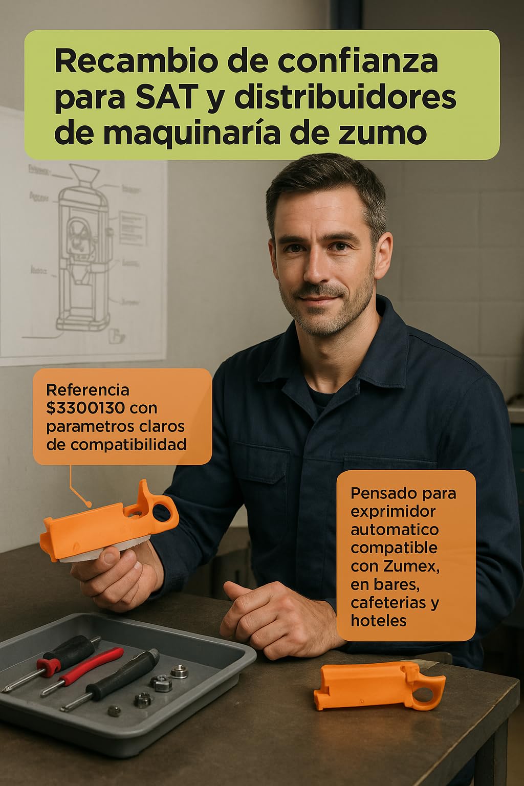 Portacuchillas ASP STD V2.1 S3300130 Recambio Exprimidor Industrial Compatible con Zumex 100 200 Essential Versatile Speed Soporte Cuchilla Serie Desde 207530 Zumo Profesional