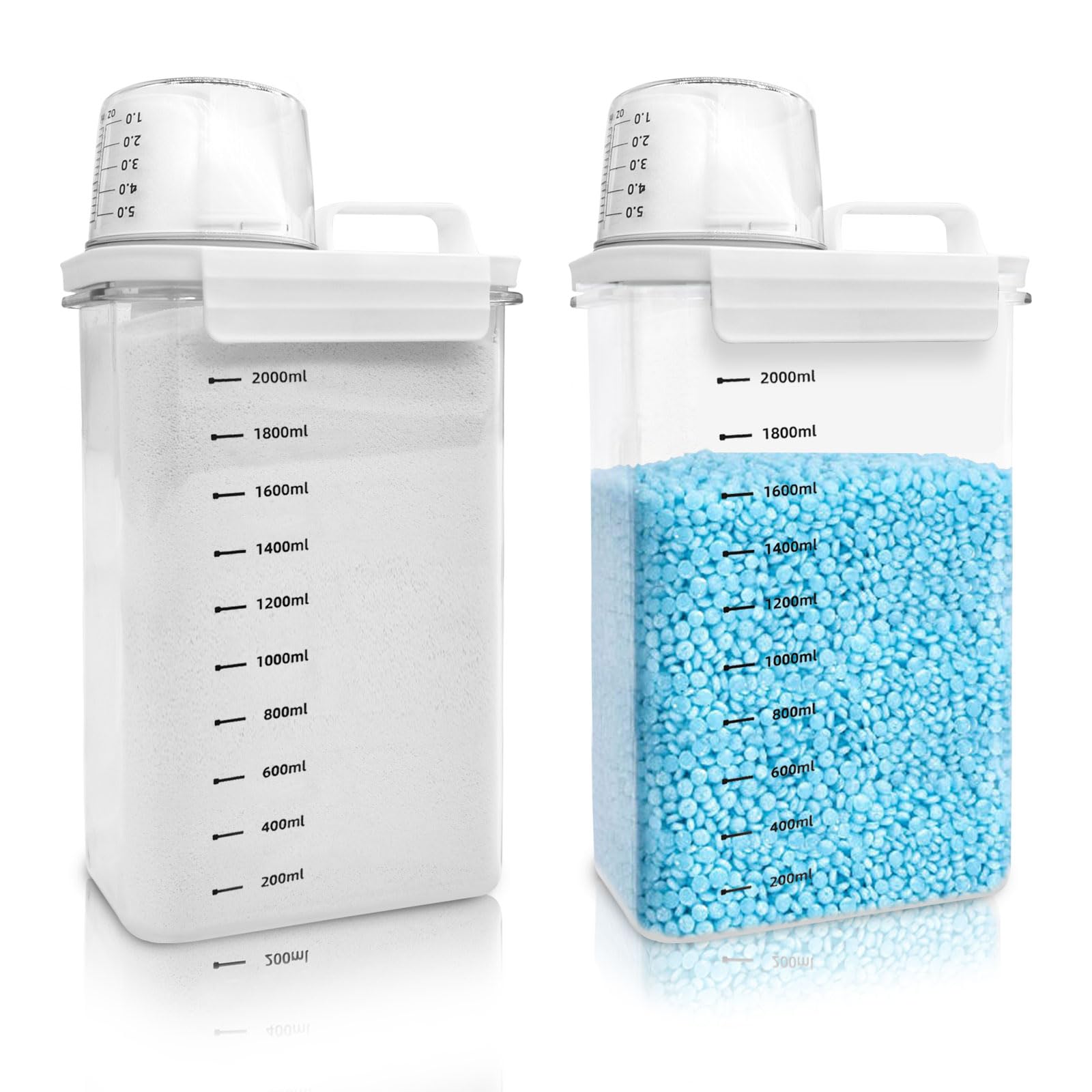 Distributeur Lessive Liquide, Acrylique, Multi-Usage,Étanches À L'humidité, HerméTique De Avec Tasse à Mesurer Distributeur De Lessive En Poudre pour la Buanderie (2300ml*2)