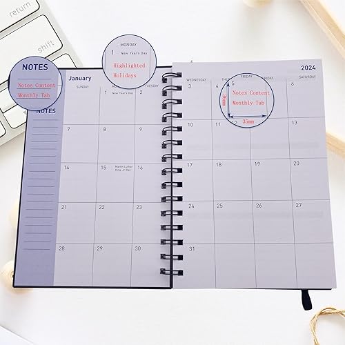 Miniatura 4 de Agenda 2024-2025, agenda semanal y mensual 2024-2025, agenda mensual de 18 meses de enero de 2024 a junio de 2025, papel grueso, 5.5 x 8.2 pulgadas,