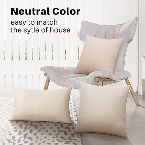 Miniatura 3 de Juego de 4 fundas de almohada lumbares en blanco de 12 x 20 pulgadas, para decoración de sublimación, vinilo de transferencia de calor, de lino beige