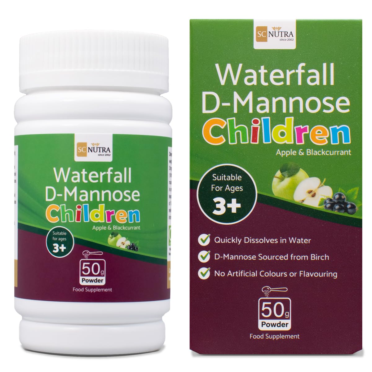 Wasserfall D-Mannose Kinder - Apfel & Schwarze Johannisbeere - Infant D-Mannose - Geeignet für Mädchen & Jungen ab 3+ SC Nutra (Sweet Cures)