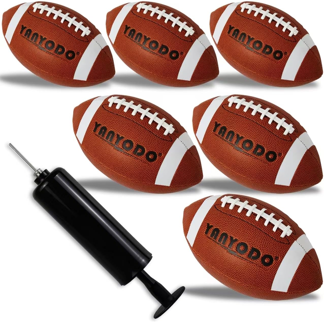 6 Pack Football Size 6 Junior Sized Ball with Textured Grip for Kids Youth Practice, Match and Scrimmage Play Indoors & Outdoors All Weather Use with Pump