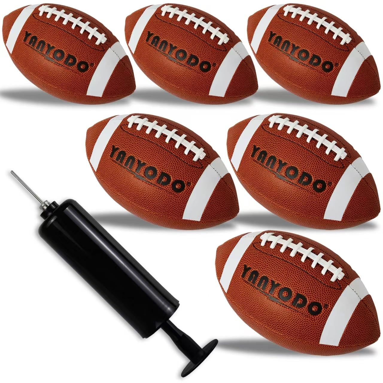 6 Pack Football Size 6 Junior Sized Ball with Textured Grip for Kids Youth Practice, Match and Scrimmage Play Indoors & Outdoors All Weather Use with Pump
