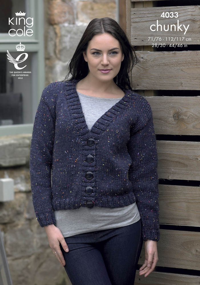 King Cole 4033 Knitting Pattern Ladies Jackets to Knit in King Cole Chunky Tweed