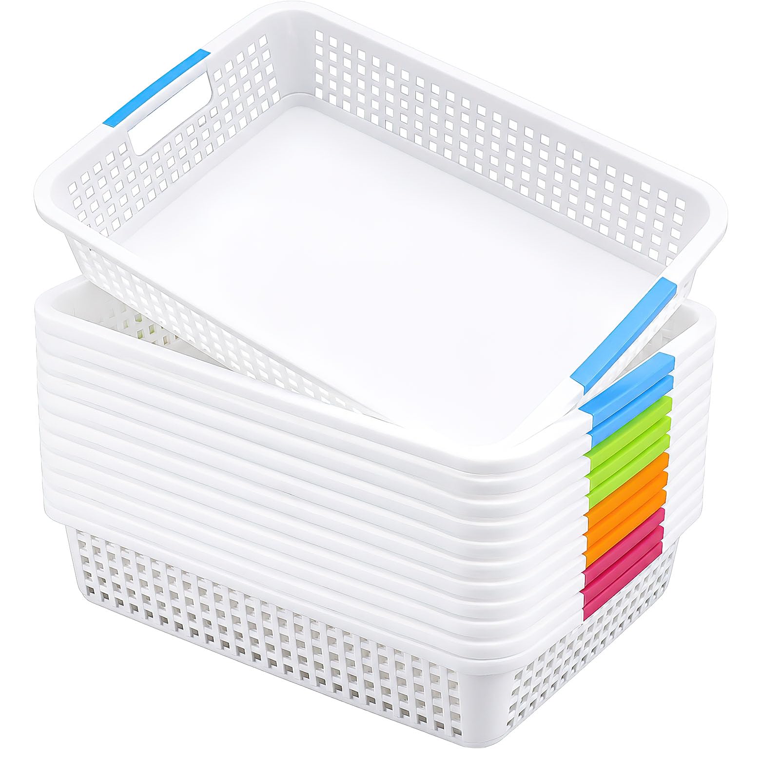12 Pack Classroom Storage Baskets, A4 Organiser Trays with Coloured Handles