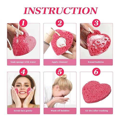 Miniatura 4 de 50 esponjas faciales  Esponjas faciales de celulosa exfoliantes en forma de corazón reutilizables comprimidas para limpieza facial, máscara de