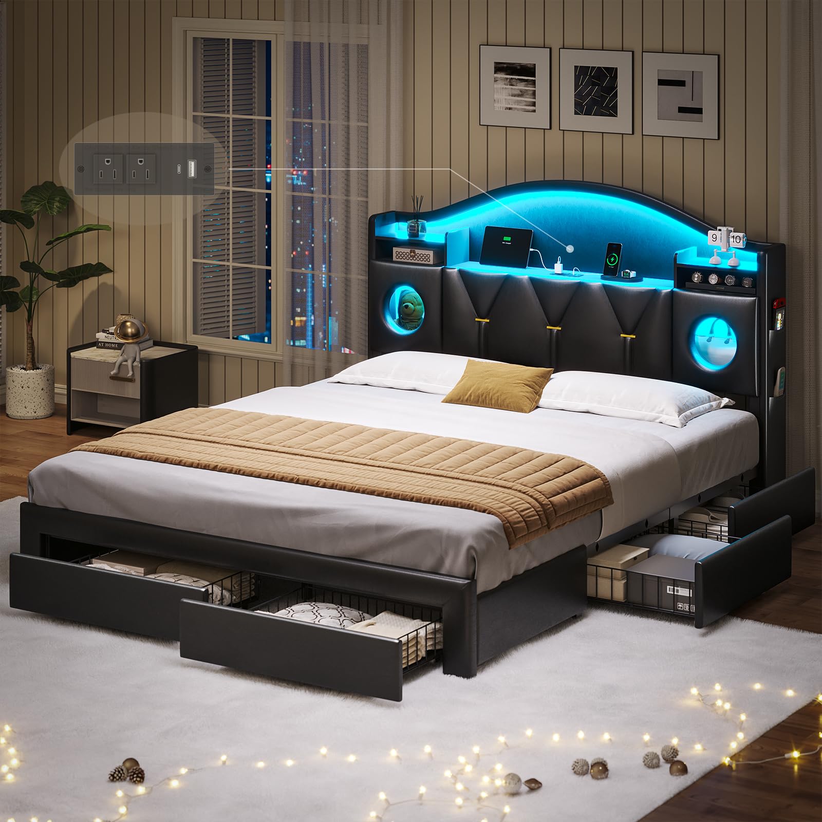divana 新品　30ml  Queen of The Night お取り置き Amazon.com: Queen Bed Frame with 6 Storage Drawers,Platform Bed