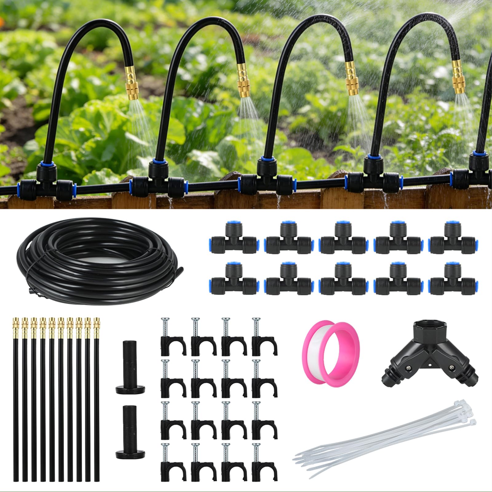 Tropfbewässerungssystem für Gartenbewässerung: Quick Connect Tubing Automatisches Sprinkler-Kit Einstellbare Nebelteile Wasserschlauch