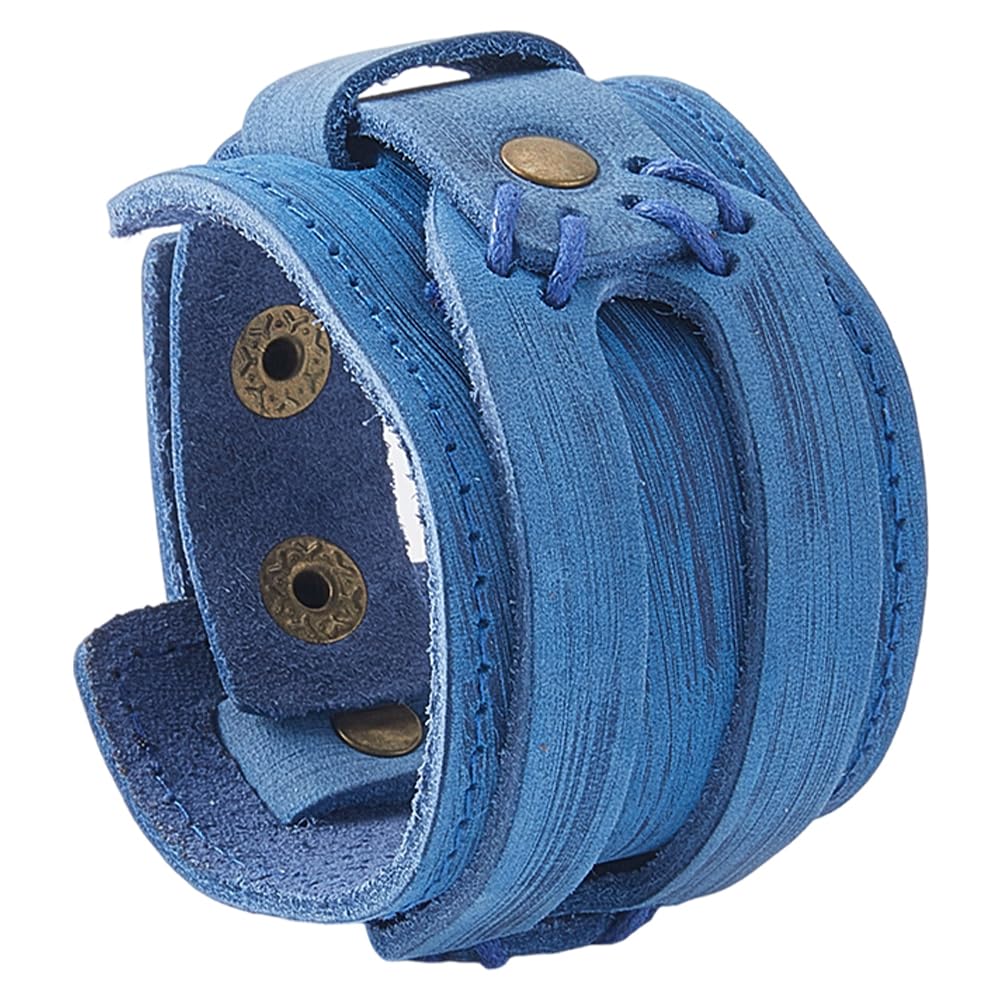 GORGECRAFT GORGECRAFT Pulseras de Cuero Genuino Punk Azul para Hombre Brazalete de Cuero de Vaca Estilo Nórdico Gótico Motero Ajustable Vikingo Ancho Joyería Brazalete Disfraz para Mujer Y Hombre.