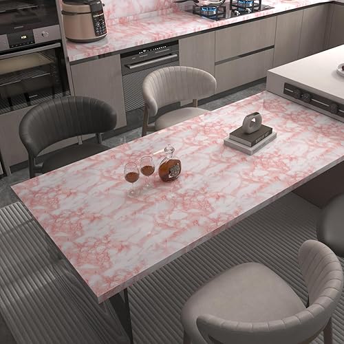 Miniatura 2 de BAYYA Papel tapiz de mármol rosa, granito, despegar y pegar para cocina, papel adhesivo de mármol mate, impermeable, cubierta adhesiva de mesa,