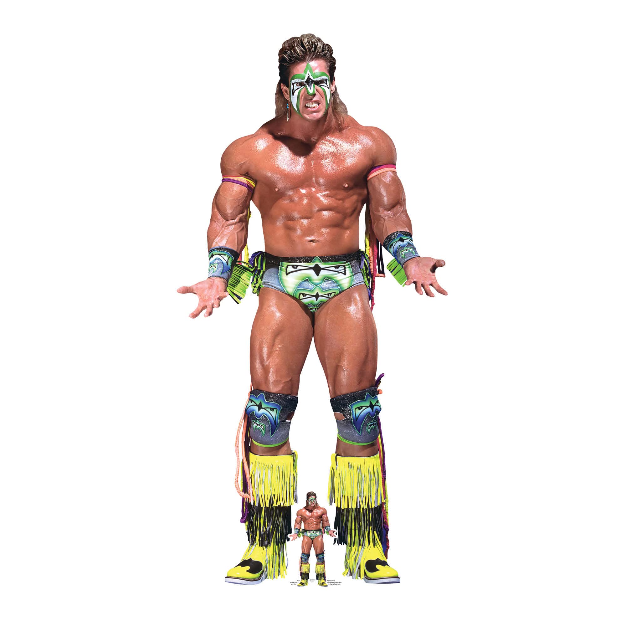 Star Cutouts SC4190 WWE The Ultimate Warrior Legendary Entrance Lifesize Cardboard Cutout with Mini – Wrestling Legend Display, Party Decoration & Collector Gift