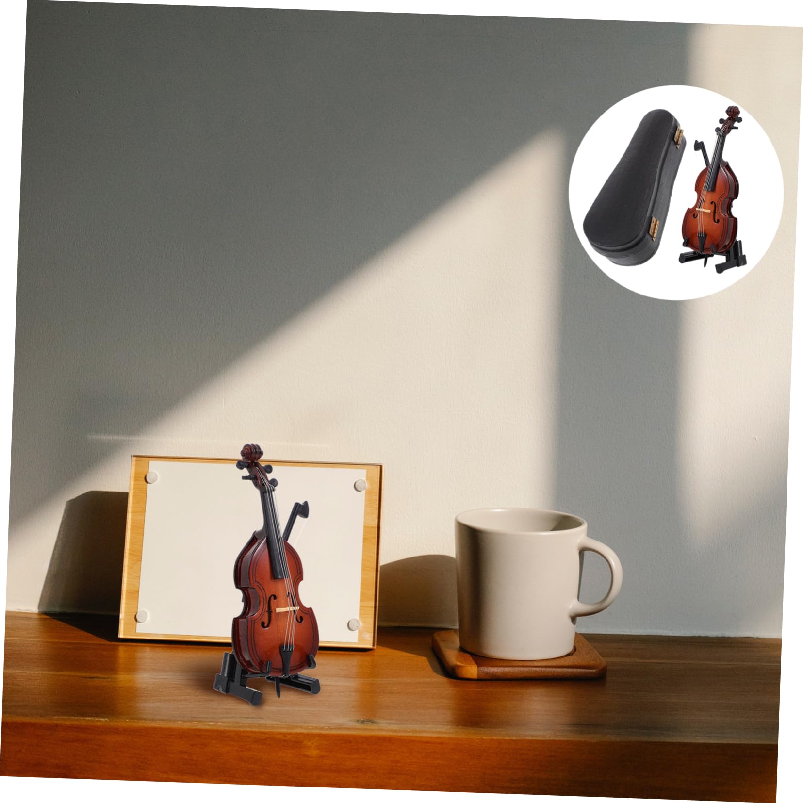 Cabilock Realistic Mini Bass Violoncello Model Violin Instrument Adornment Miniature Case