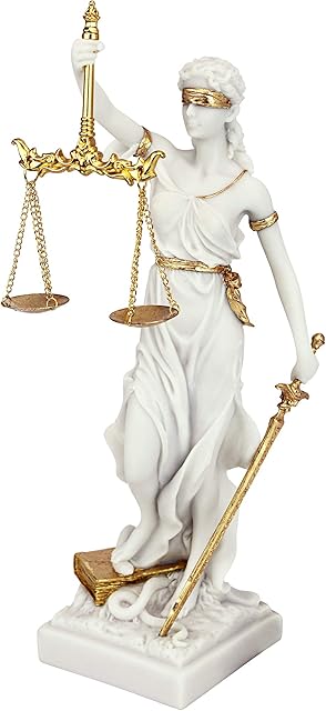 Design Toscano WU71832 Themis Blind Lady of Justice Statue Lawyer Gift, 33 cm, Bonded Marble Polyresin, White