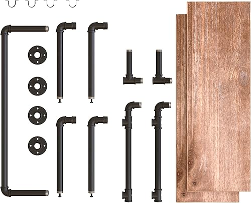 Vista 21 de Perchero industrial de tubería con estante superior, estante de ropa montado en la pared que ahorra espacio de 2 niveles, estante con barra