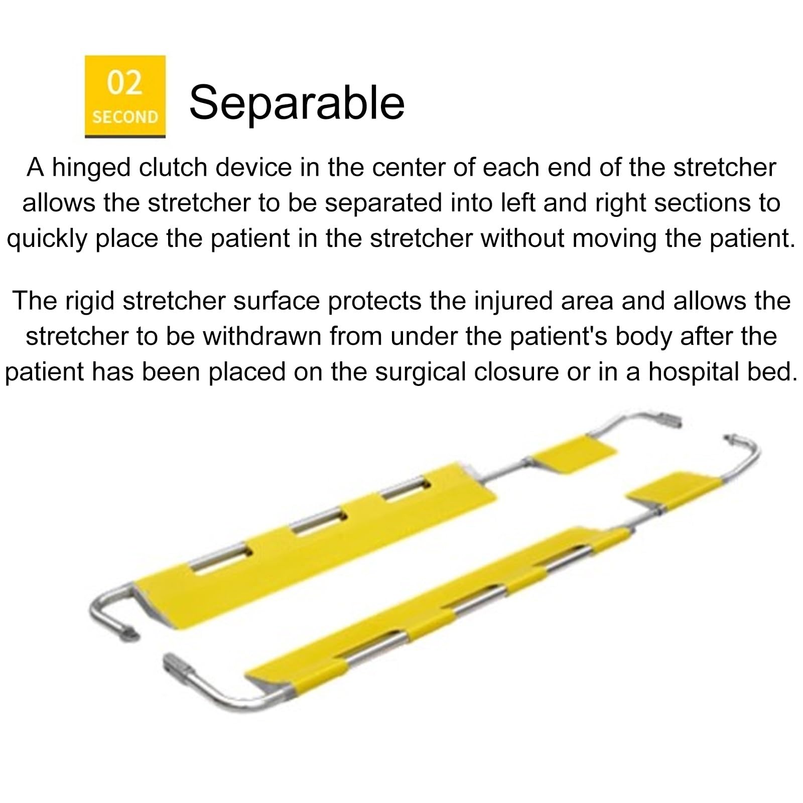 Brancard pliable, planche dorsale réglable de 162 à 210 cm de long, brancard d'ambulance d'une capacité de 350 livres, transport médical d'urgence for les patients