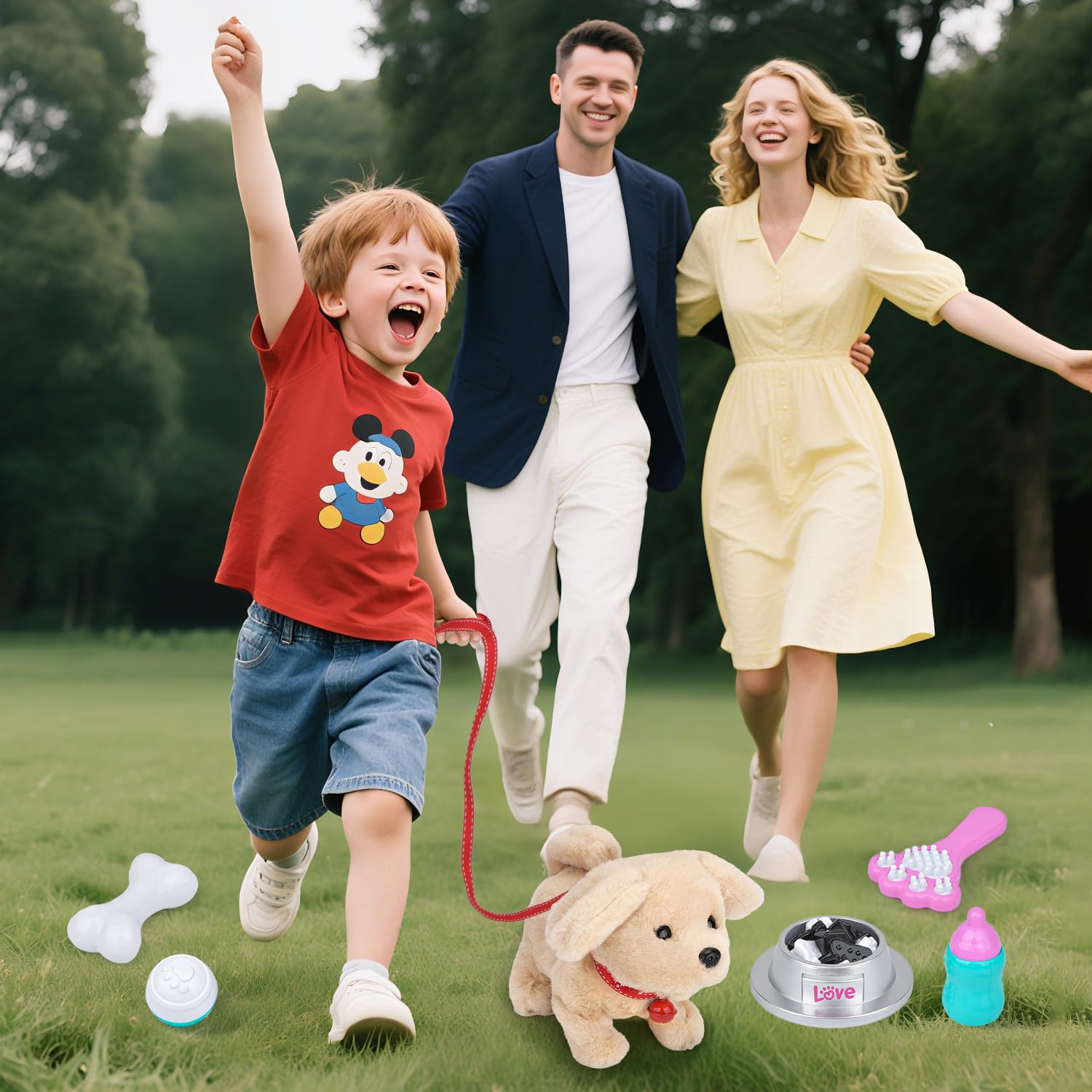 Giocattolo per cani per bambini con guinzaglio che corre e abbaia, giocattolo elettronico per animali domestici, gioco interattivo per cani con camminare, abbaiare, coda per bambini e bambine 2 3 4