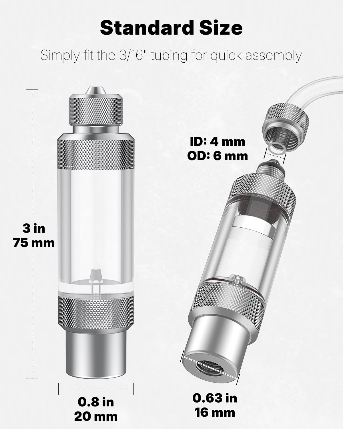 Pawfly Aquarium CO2 Bubble Counter with Built-in Check Valve, Single-Headed Carbon Dioxide Bubble Counter for CO2 Generator Regulator, Non-Return CO2 Bubble Meter for Planted Tanks - image 3