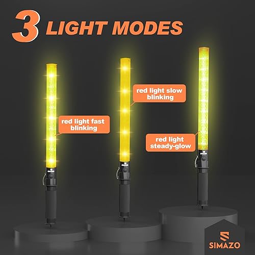 Miniatura 4 de 2 Piezas Vara de Señal de Tráfico de 21 Pulgadas con 3 Modos de Parpadeo y 6 Luces LED, Bastón de Seguridad de Tráfico con Correa de Muñeca para