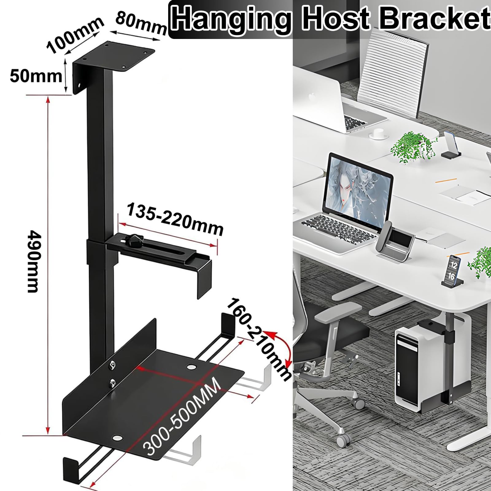 PC Halterung unter Schreibtisch, Untertisch PC-Halterung für Computergehäuse, Wandhalterung für Computer Cases, bis zu 30 kg Tragfähigkeit, Universell und Stabil, Schwarz
