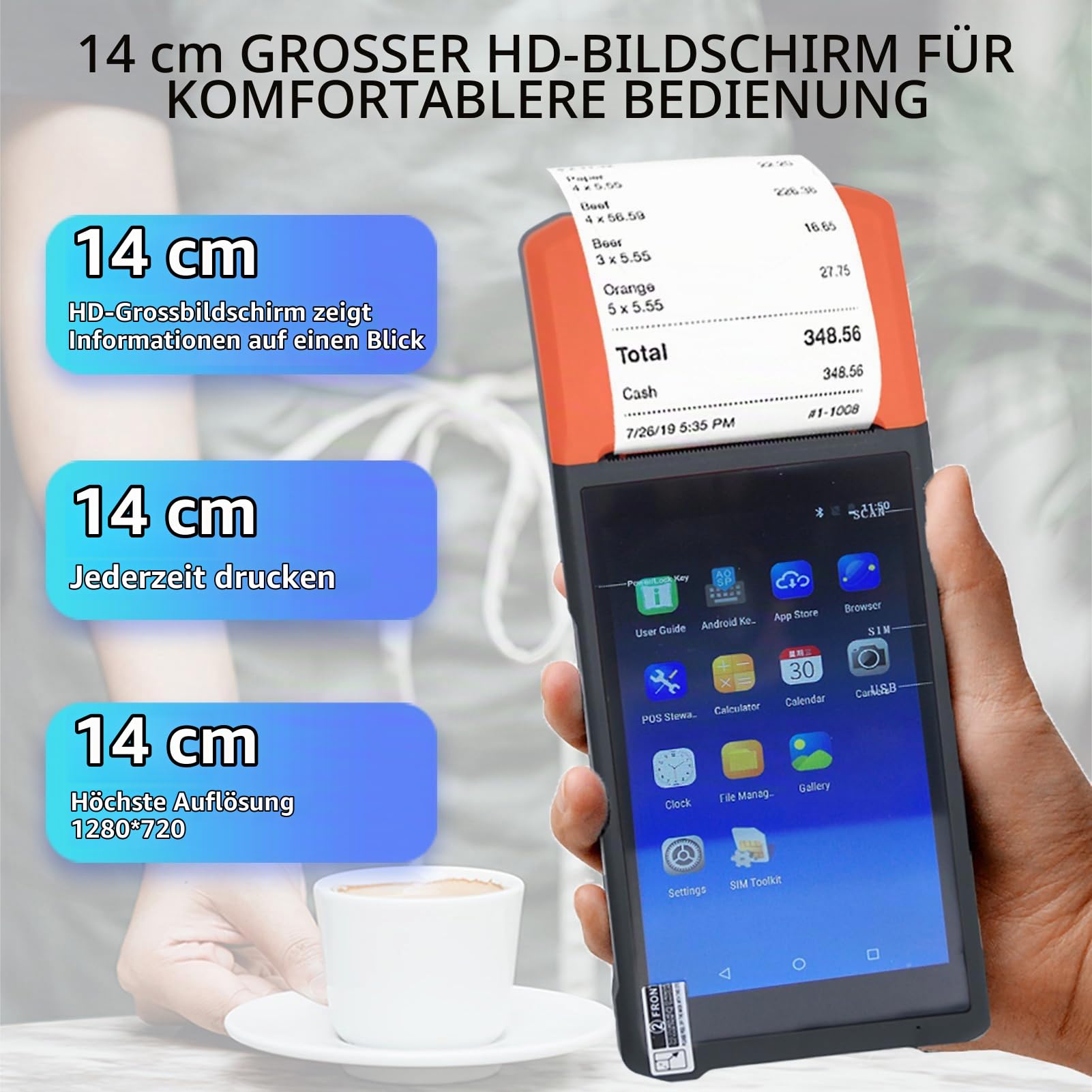 Tragbares POS-Terminal 11.0, 5,5-Zoll-Touchscreen-PDA-Scanner, Kompaktes Design für die US-Lagerlogistik (EU-Stecker)