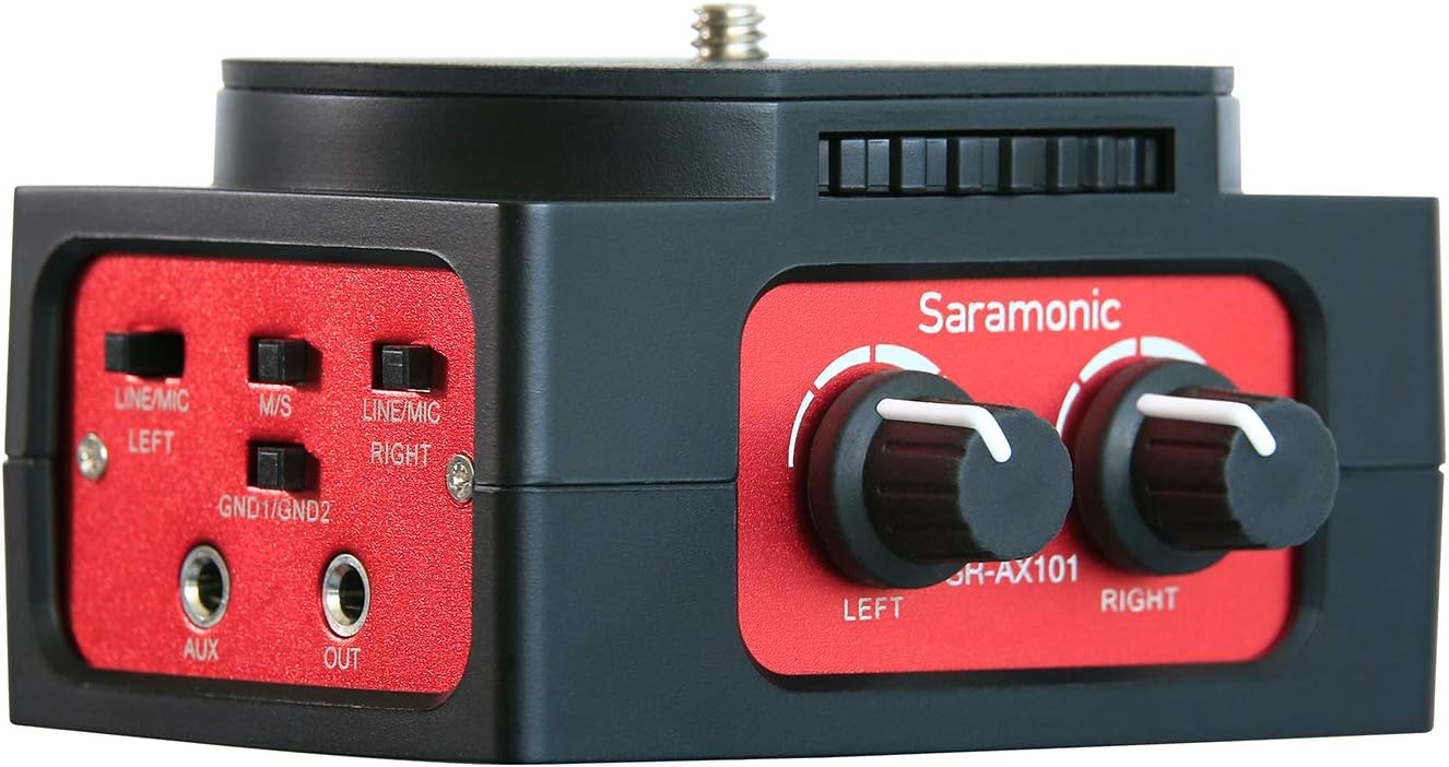Saramonic SR-AX101 2-Channel XLR Microphone Amplifier Audio Mixer Adapter with 3.5mm Output Compatible with DSLR Cameras & Camcorders