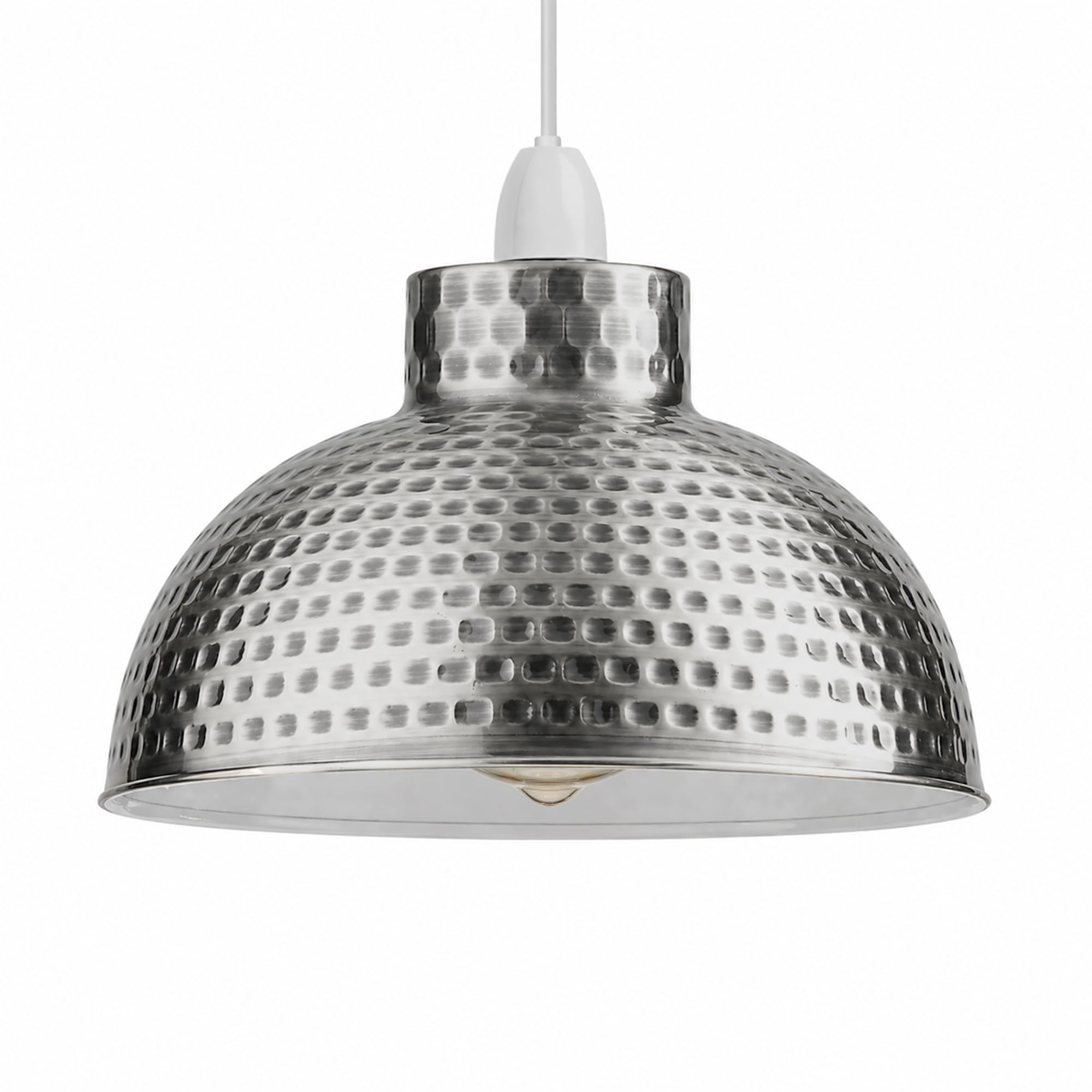 LEDSone 26cm Hammered Square Pendant Light Shade Satin Nickel E27
