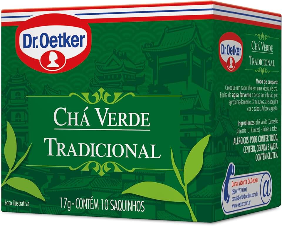 Dr. Oetker Chá Verde Tradicional, Bebida Quente de Simples Preparo, 10 Sachês