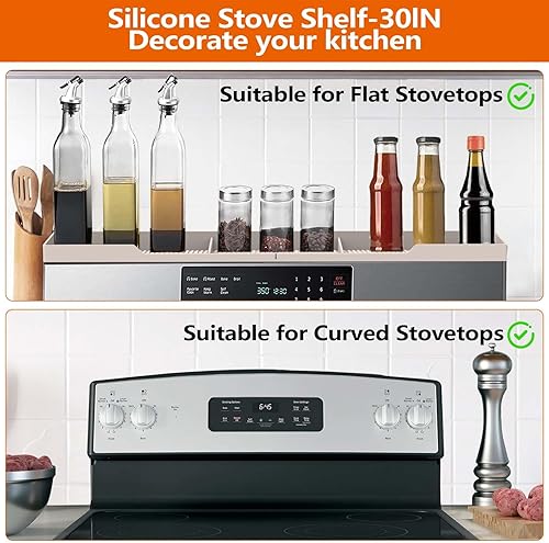 Miniatura 4 de AWOKE Estante superior para estufa de 30 pulgadas, estante magnético de material de silicona para estufa, 3 particiones funcionales, organizador de