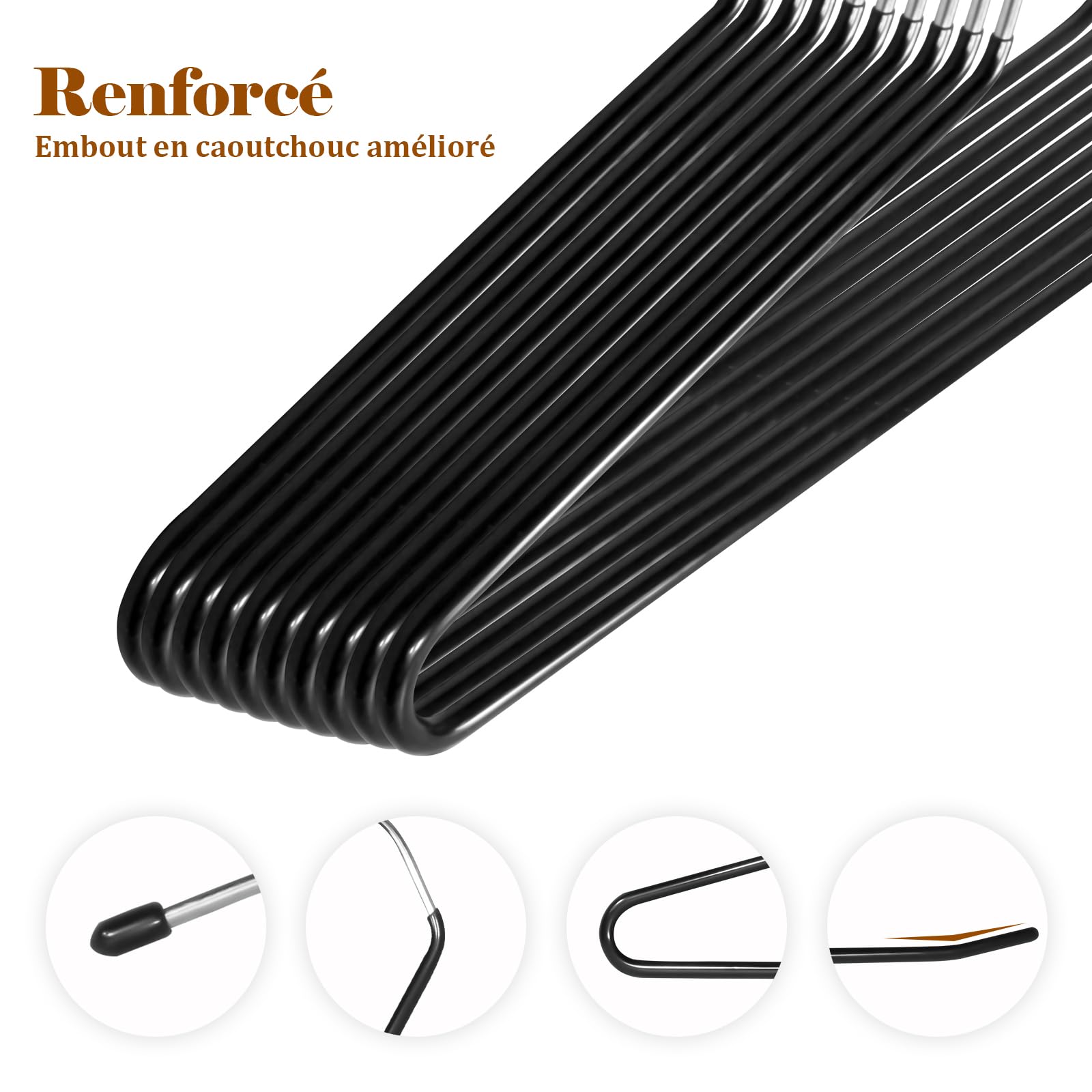 Cintres Pantalons,Lot de 30 cintres antidérapants à extrémité Ouverte pour Pantalons, Pantalons, écharpes - Noir