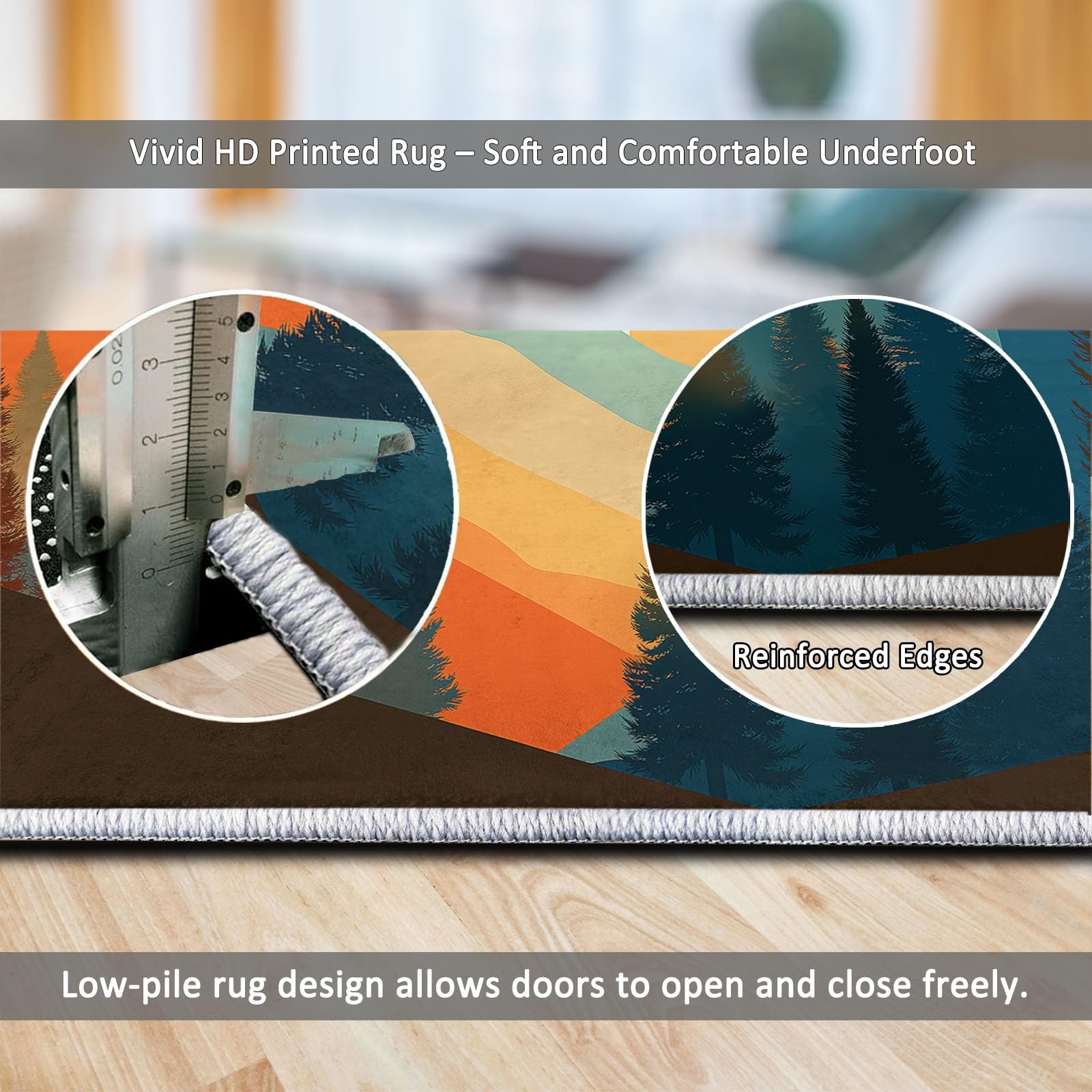 Tappeto Salotto Moderno Paesaggio Montuoso Astratto Solare Pini Montagne 160 x 230 cm Tappeto Camera da Letto, Beige Adolescenti Bambini Soggiorno Tappeti Lavabile Antiscivolo Morbido Tappetino